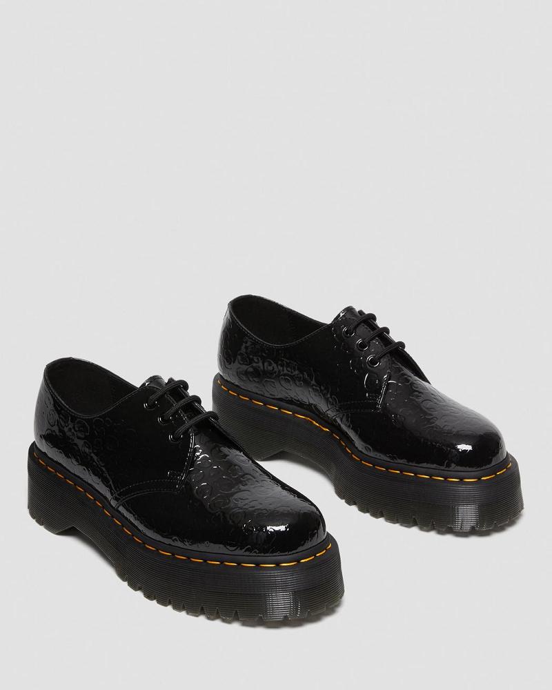 Black / Leopard Women's Dr Martens 1461 Leopard Emboss Patent Leather Platform Shoes | CA 386JPQ